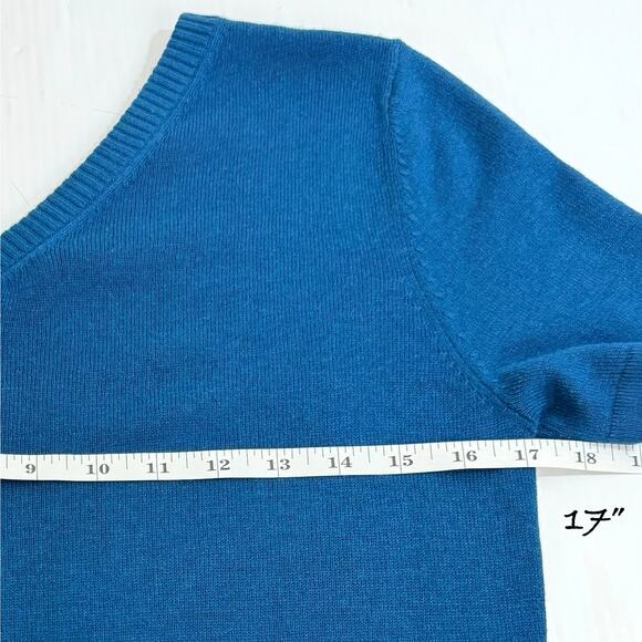 Asymmetric One Shoulder Sweater L Silk Cashmere Blend Blue Short Sleeve Y2k VTG - Picture 8 of 11